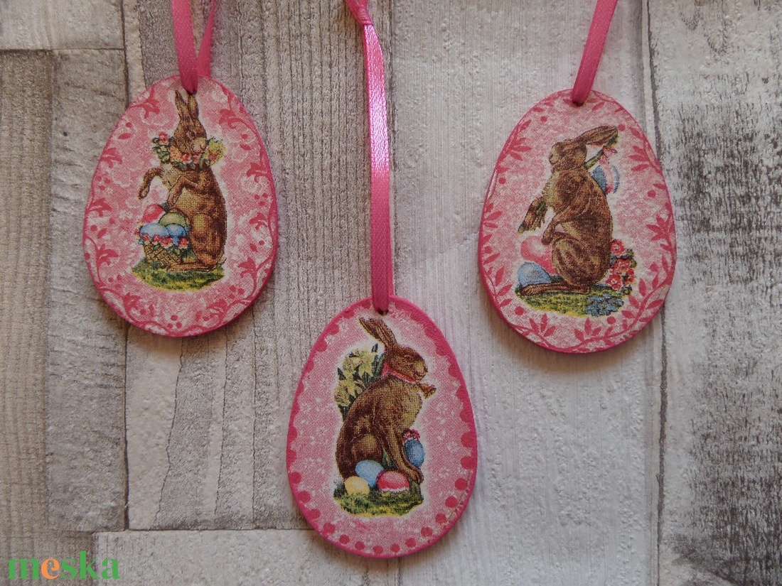 Húsvéti tojás alakú függődísz,barkadísz nyuszis mintával - otthon & életmód - dekoráció - fali és függő dekoráció - függődísz - Meska.hu