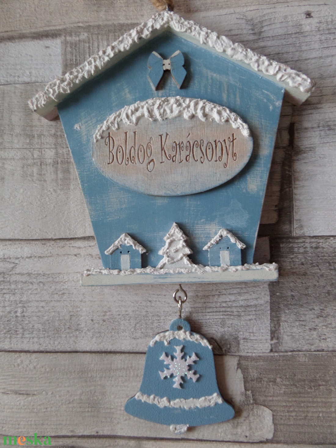 Téli,karácsonyi házikó alakú ajtódísz,üdvözlőtábla választható feliratos táblával - karácsony - adventi díszek - adventi ajtódísz - Meska.hu