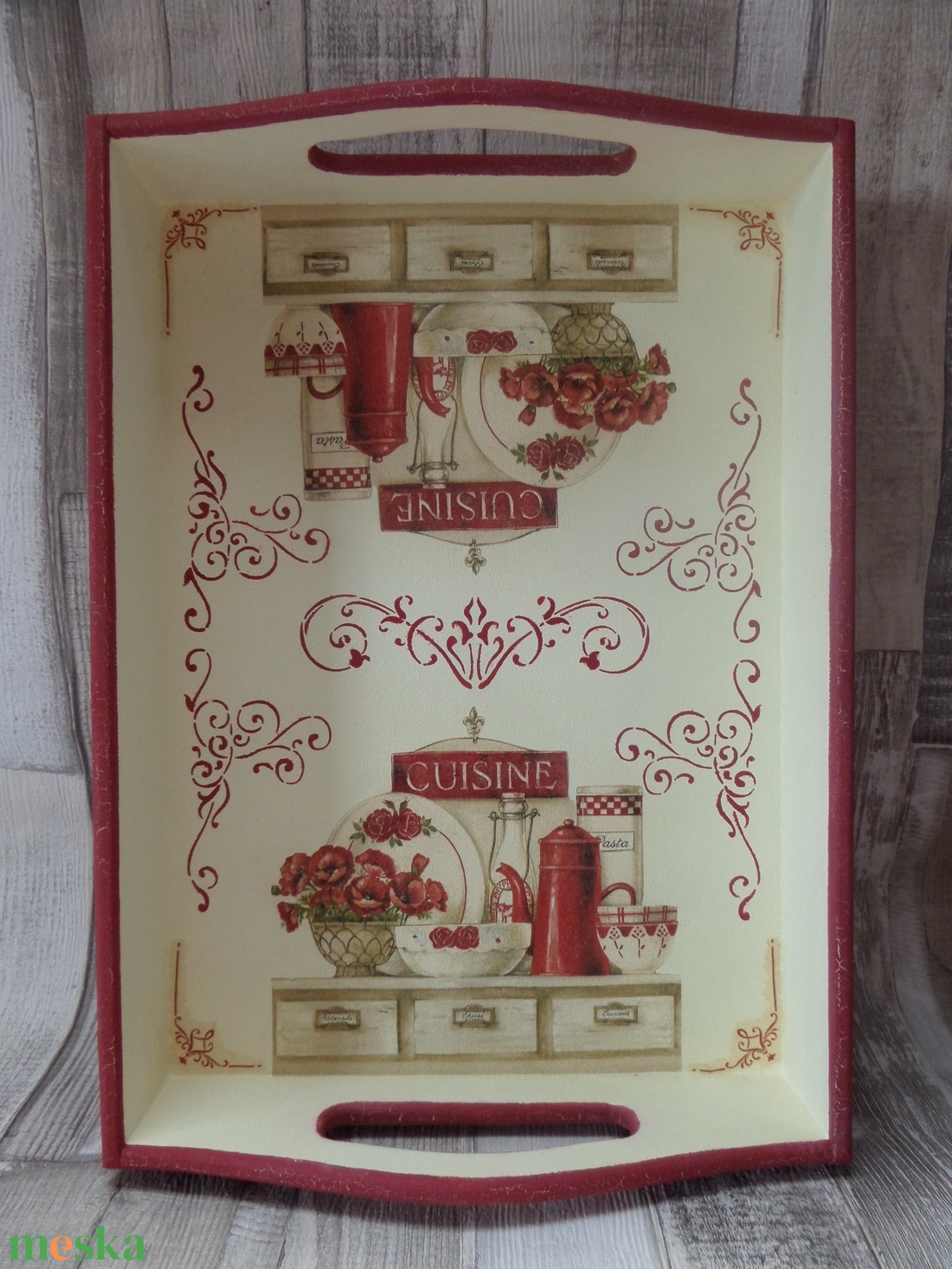 Tálca pipacsos,vintage konyhai mintával  - otthon & életmód - konyhafelszerelés, tálalás - tálalás - tálca - Meska.hu