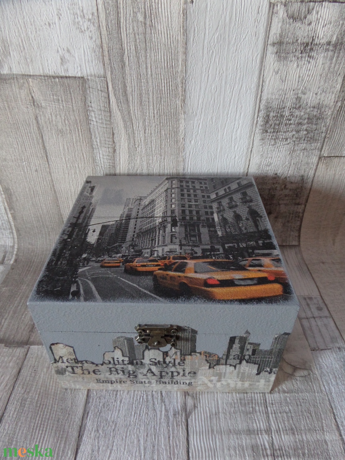 New York taxi mintás fa doboz 15x15 cm - otthon & lakás - tárolás & rendszerezés - doboz - Meska.hu