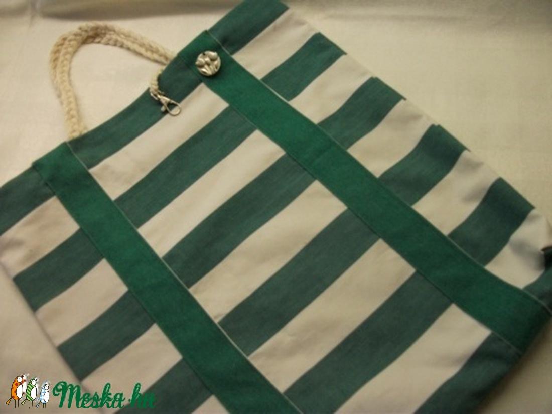 Zöld csíkos  nagy bevásárló szatyor -  - Meska.hu