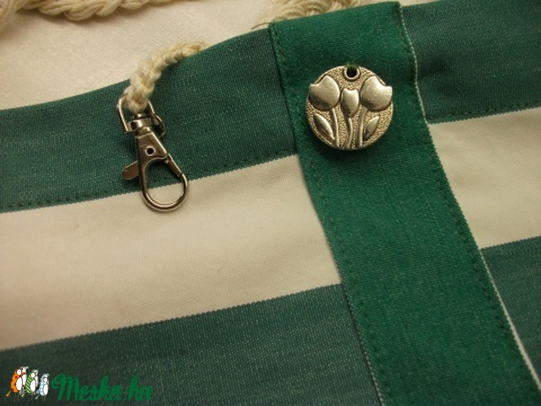 Zöld csíkos  nagy bevásárló szatyor -  - Meska.hu