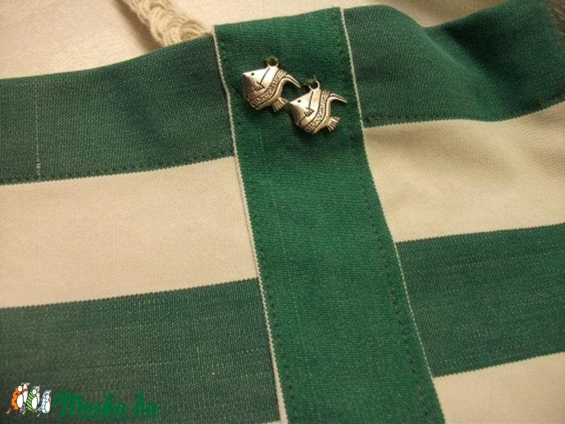 Zöld csíkos  nagy bevásárló szatyor -  - Meska.hu