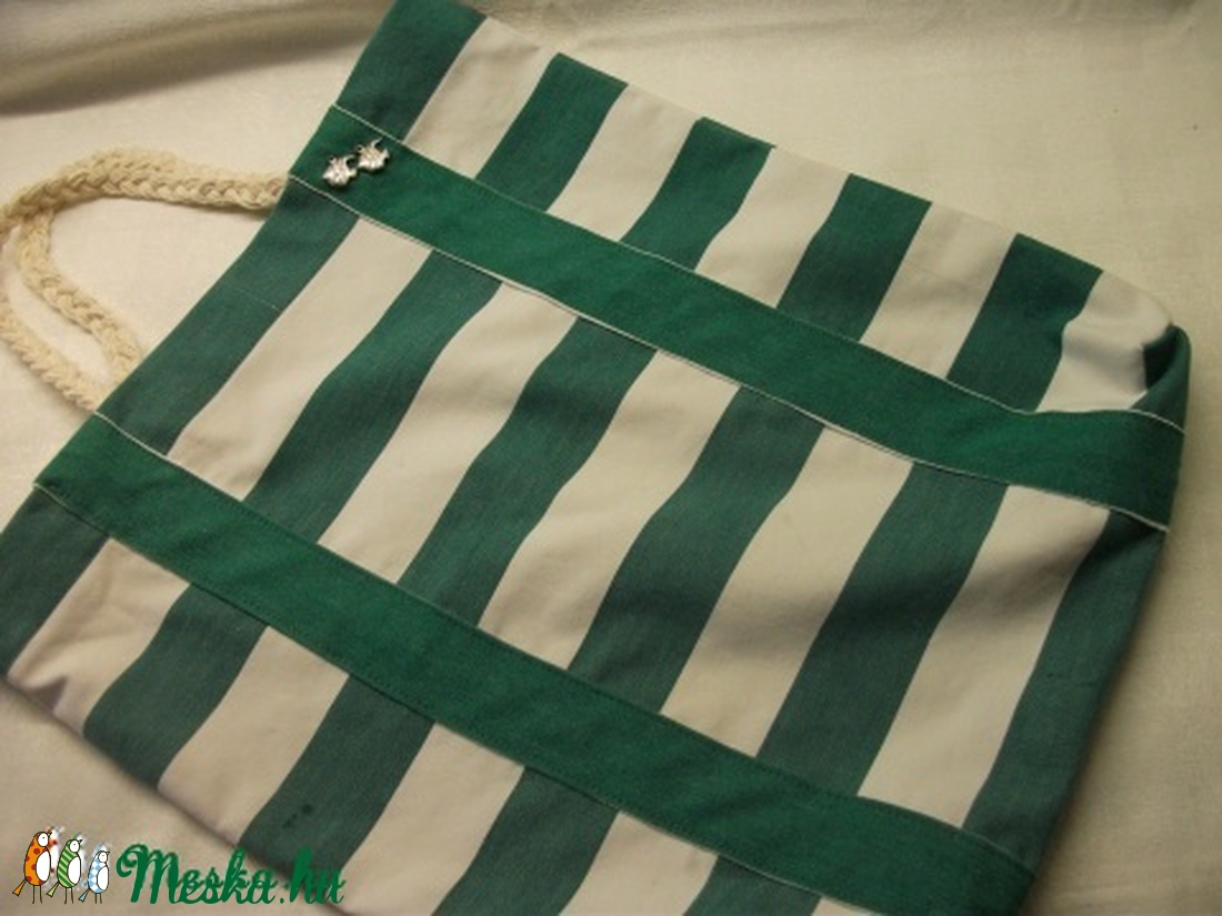 Zöld csíkos  nagy bevásárló szatyor -  - Meska.hu