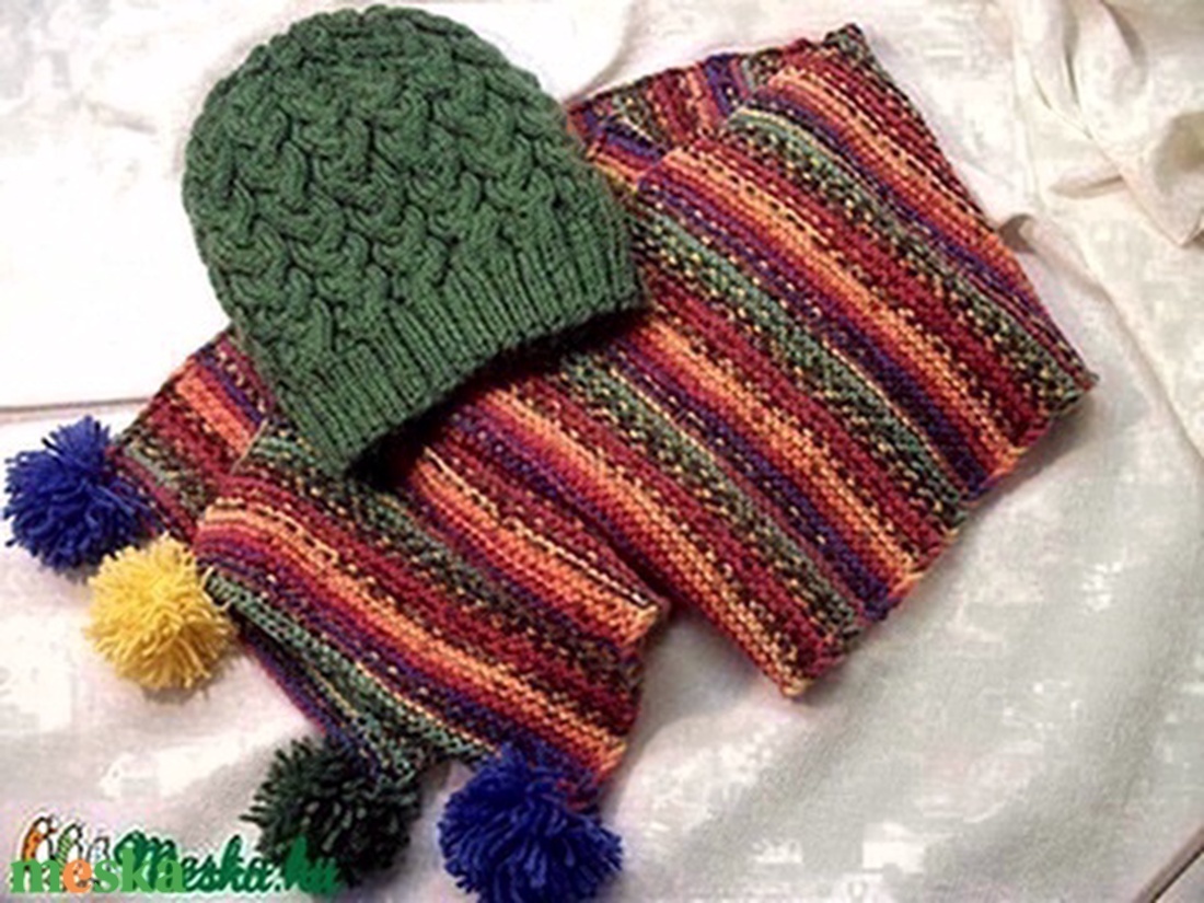 Sárga, kék, meleg sapka sál együttes, garnitúra, sárga zöld királykék - ruha & divat - sál, sapka, kendő - sapka & sál szett - Meska.hu