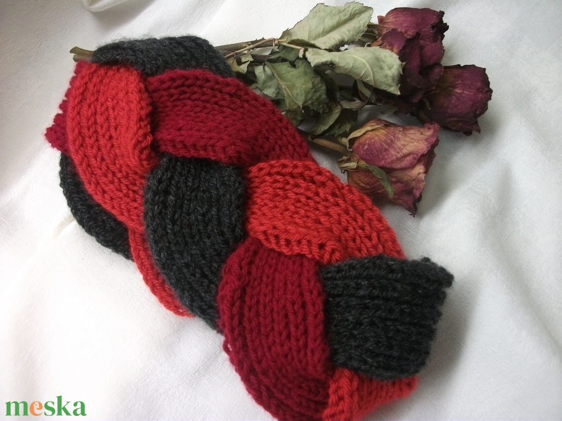 Sapka helyett, kötött fejpánt, bordó, piros, antracit - ruha & divat - sál, sapka, kendő - fejpánt - Meska.hu