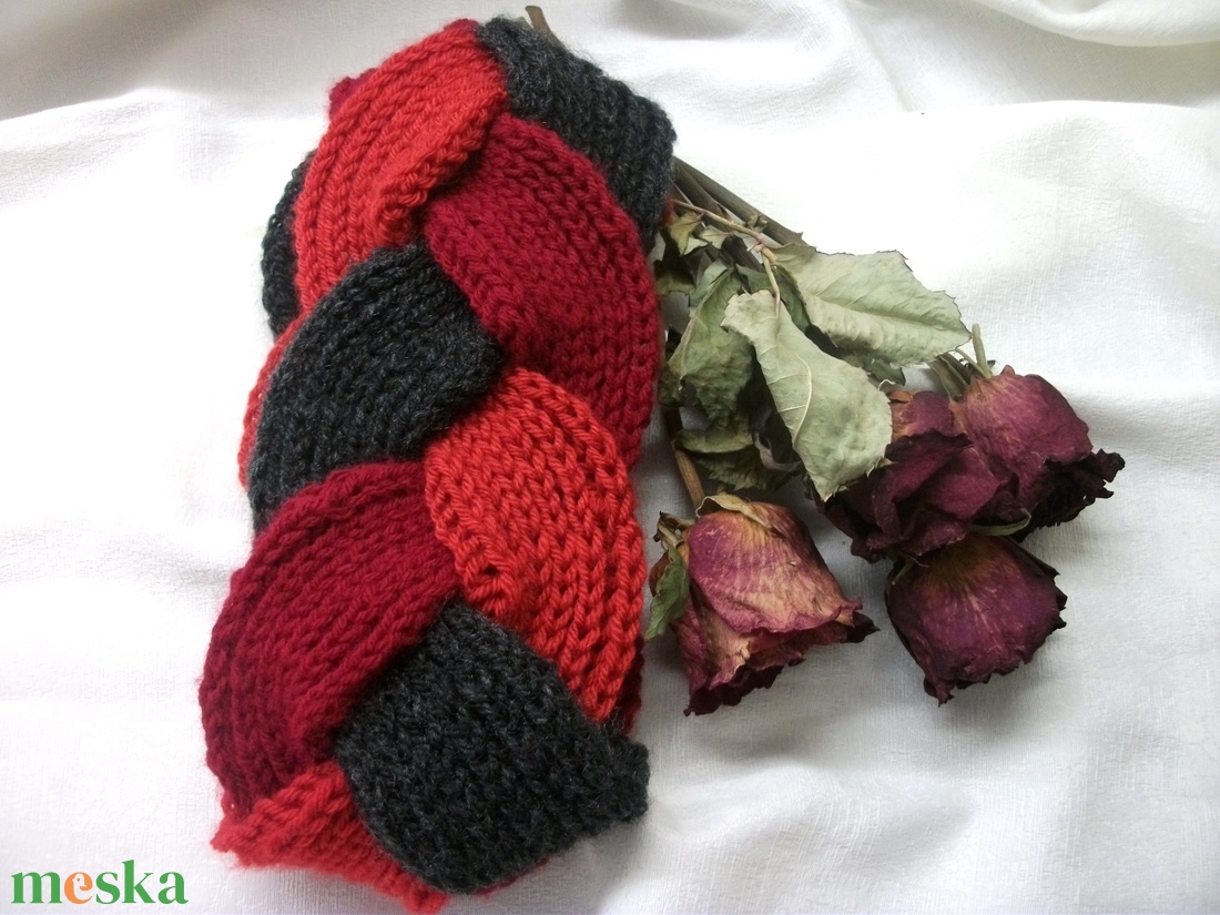 Sapka helyett, kötött fejpánt, bordó, piros, antracit - ruha & divat - sál, sapka, kendő - fejpánt - Meska.hu
