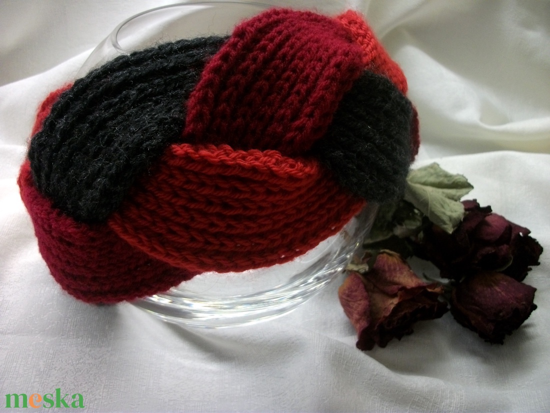 Sapka helyett, kötött fejpánt, bordó, piros, antracit - ruha & divat - sál, sapka, kendő - fejpánt - Meska.hu