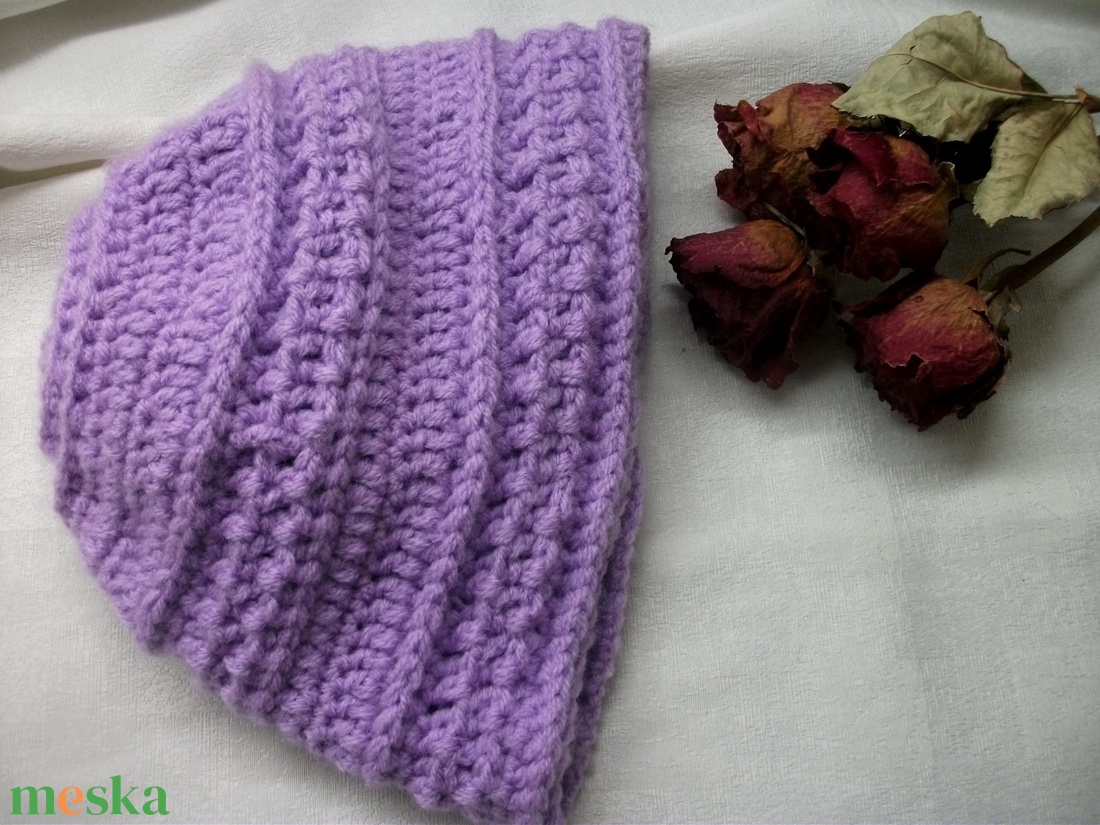 Orgona lila, vastag, meleg, fejre simuló, horgolt sapka - ruha & divat - sál, sapka, kendő - sapka - Meska.hu