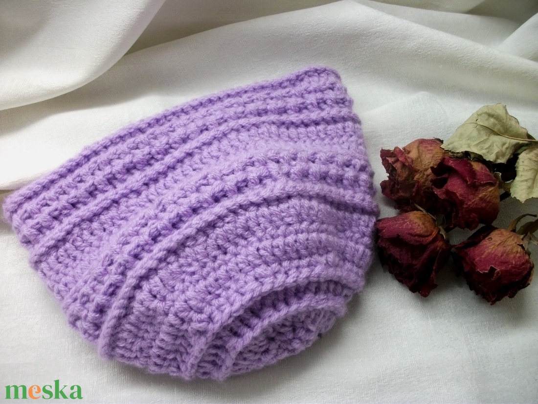 Orgona lila, vastag, meleg, fejre simuló, horgolt sapka - ruha & divat - sál, sapka, kendő - sapka - Meska.hu