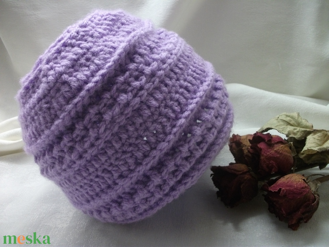 Orgona lila, vastag, meleg, fejre simuló, horgolt sapka - ruha & divat - sál, sapka, kendő - sapka - Meska.hu