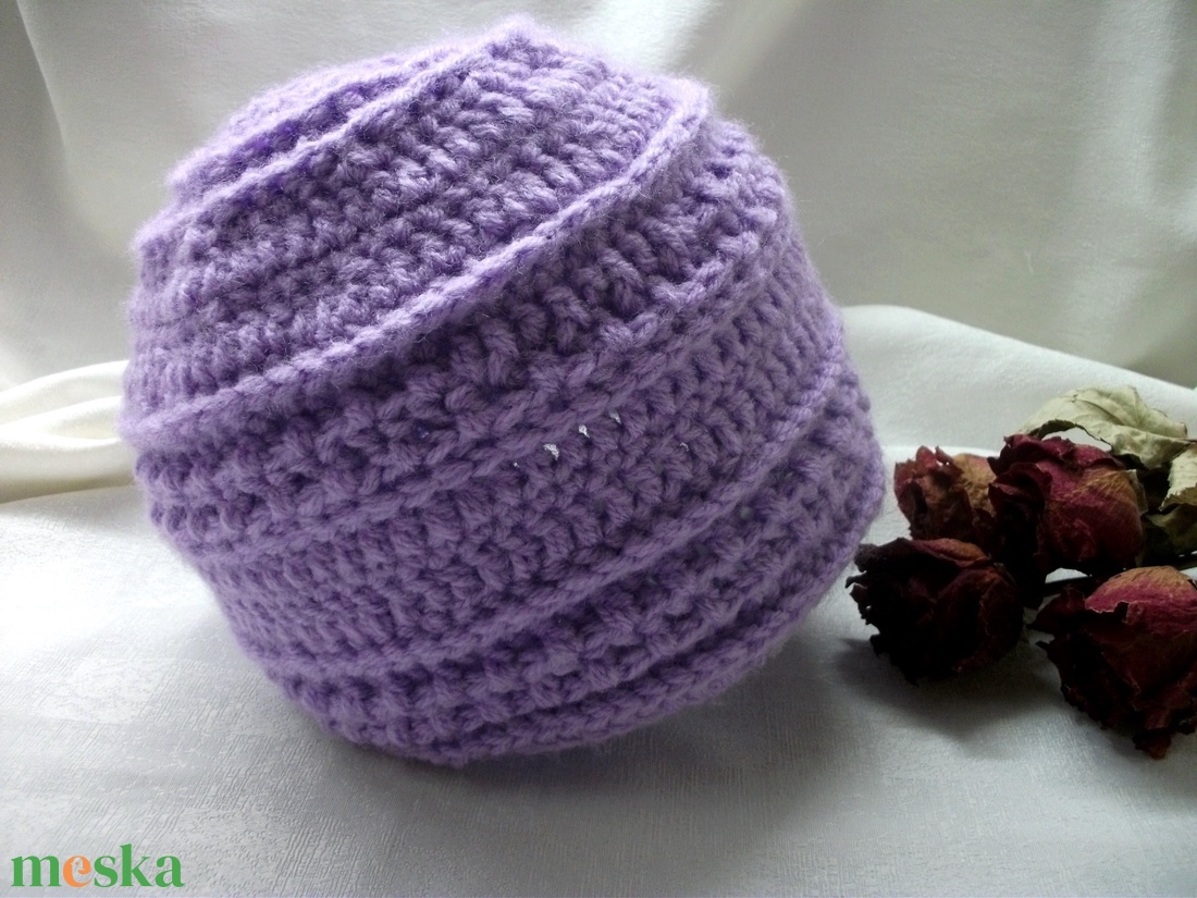 Orgona lila, vastag, meleg, fejre simuló, horgolt sapka - ruha & divat - sál, sapka, kendő - sapka - Meska.hu