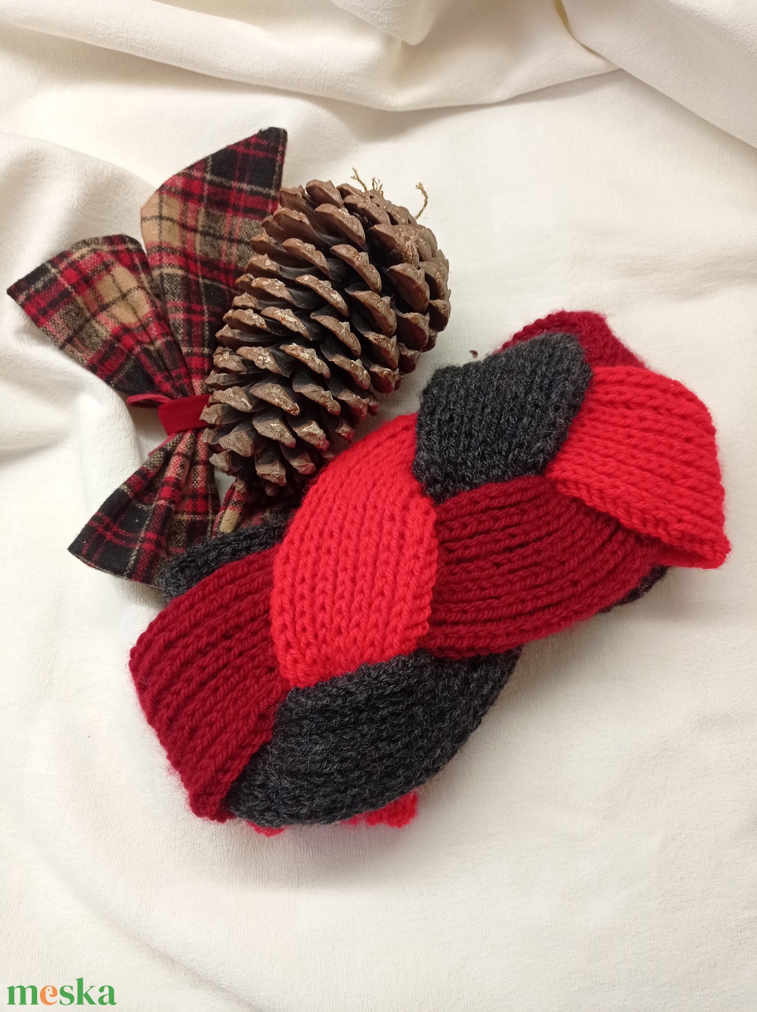 Sapka helyett, kötött fejpánt, bordó, piros, antracit - ruha & divat - sál, sapka, kendő - fejpánt - Meska.hu