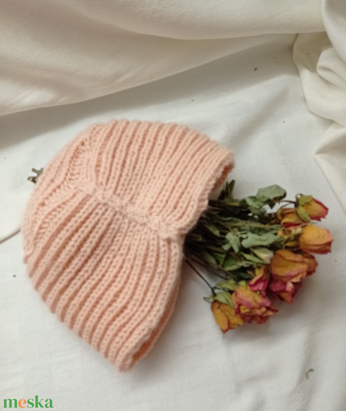 Puder rózsaszín kötött turbán, sapka  - ruha & divat - sál, sapka, kendő - sapka - Meska.hu