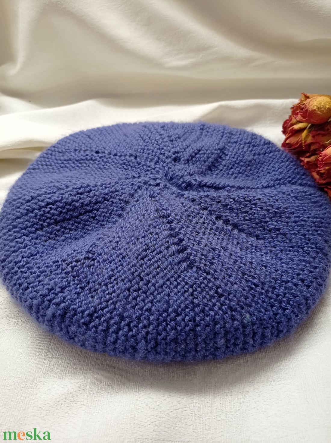 Franciás barett sapka, lila, vastag, meleg, kötött - ruha & divat - sál, sapka, kendő - vállkendő - Meska.hu