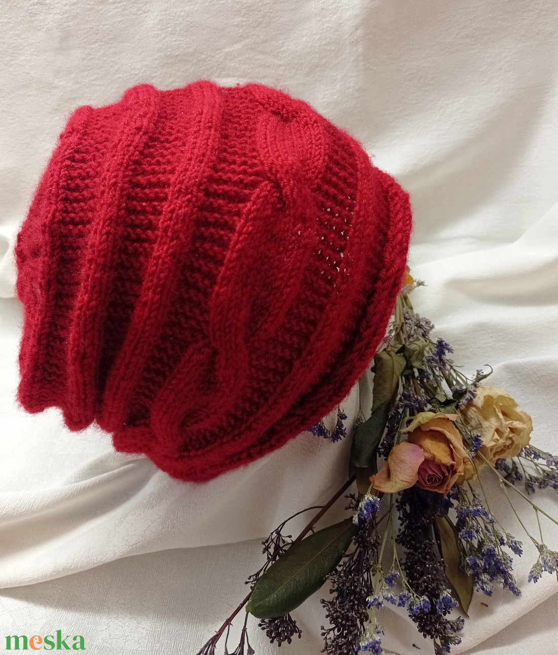 Sötét piros,meleg kötött, téli sapka  - ruha & divat - sál, sapka, kendő - sapka - Meska.hu