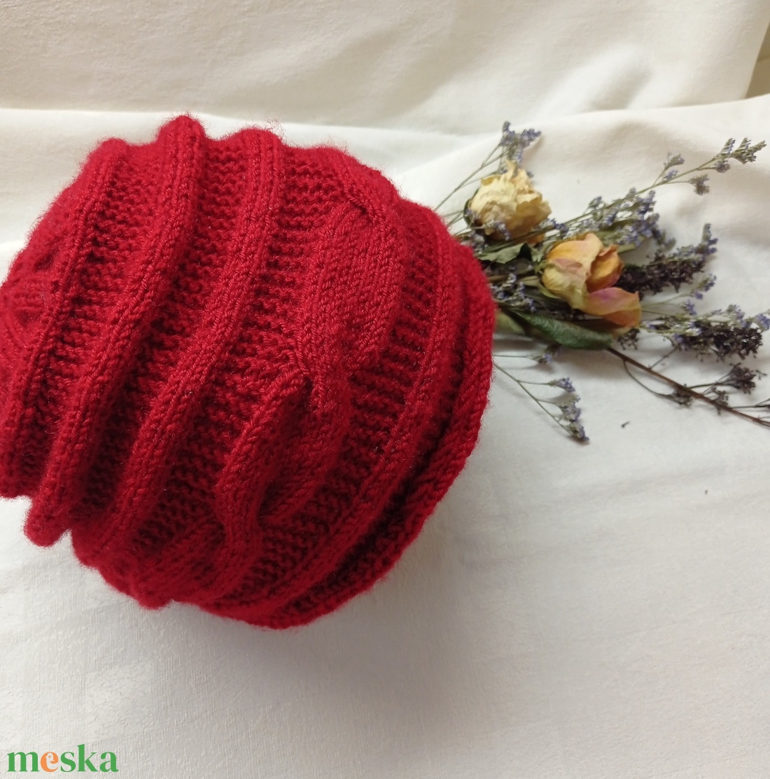 Sötét piros,meleg kötött, téli sapka  - ruha & divat - sál, sapka, kendő - sapka - Meska.hu