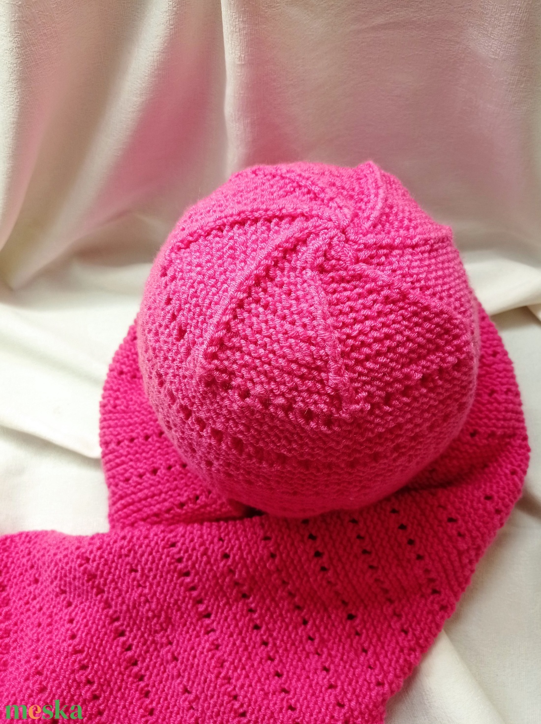 Világos pink, meleg sapka sál együttes, garnitúra - ruha & divat - sál, sapka, kendő - sapka & sál szett - Meska.hu