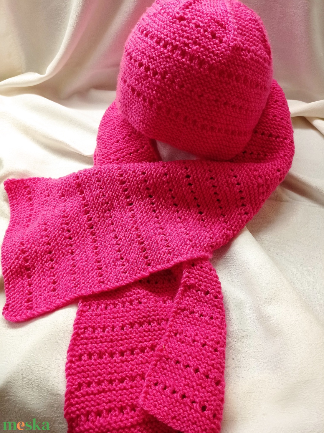 Világos pink, meleg sapka sál együttes, garnitúra - ruha & divat - sál, sapka, kendő - sapka & sál szett - Meska.hu