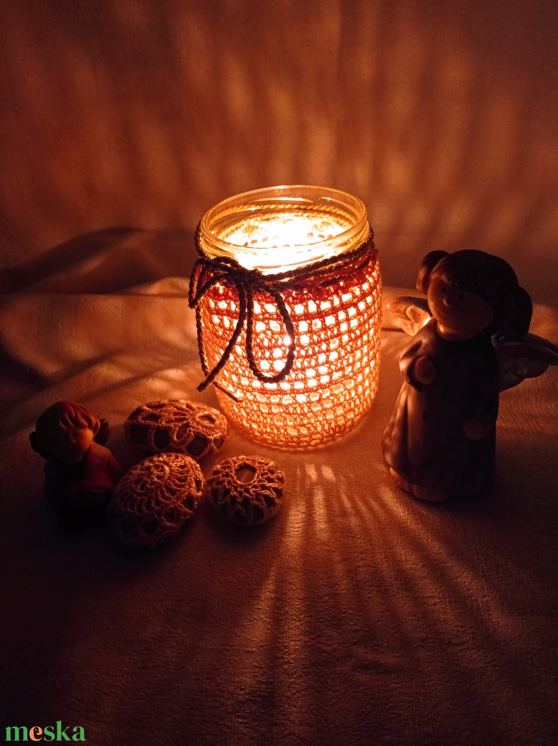 Mécsestartó, tároló, illatosító + kavics horgolt ruhában, csipkés kavics - otthon & életmód - gyertya, illat, aroma - mécses és mécsestartó - Meska.hu