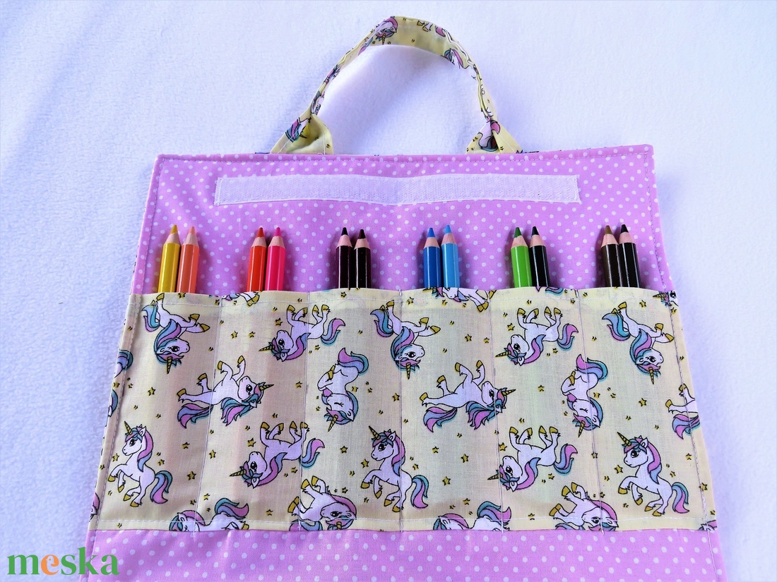 Hordozható, összecsukható ceruza és füzettartó - Unikornisok - otthon & életmód - papír, írószer - tolltartó & ceruzatekercs - Meska.hu