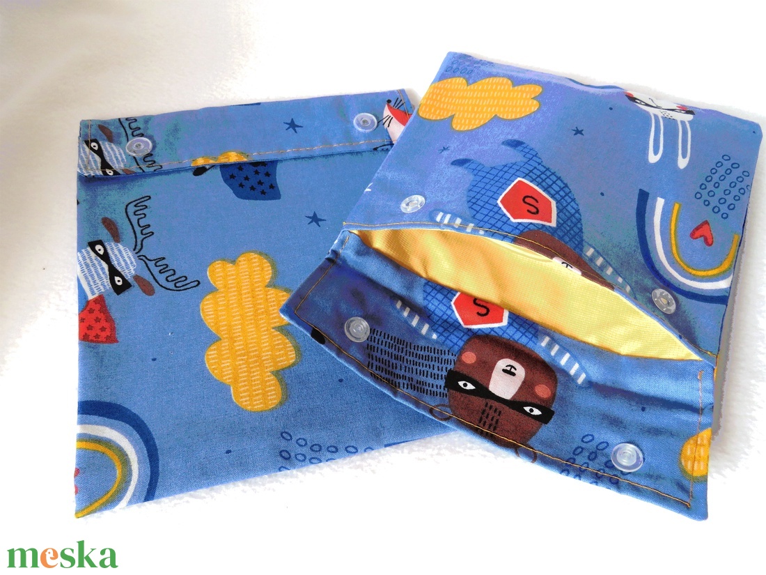 Gyermek szendvics csomagoló garnitúra színes vízhatlan belsővel- Szuperhős állatok  - táska & tok - uzsonna- & ebéd tartó - szendvics csomagoló - Meska.hu