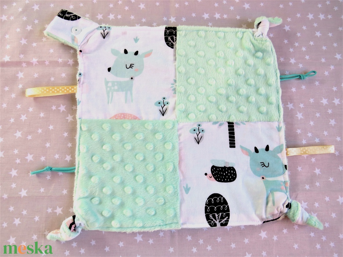 Játszókendő - Őzike mintás, menta színű minkyvel - játék & sport - 3 éves kor alattiaknak - alvóka & rongyi - Meska.hu