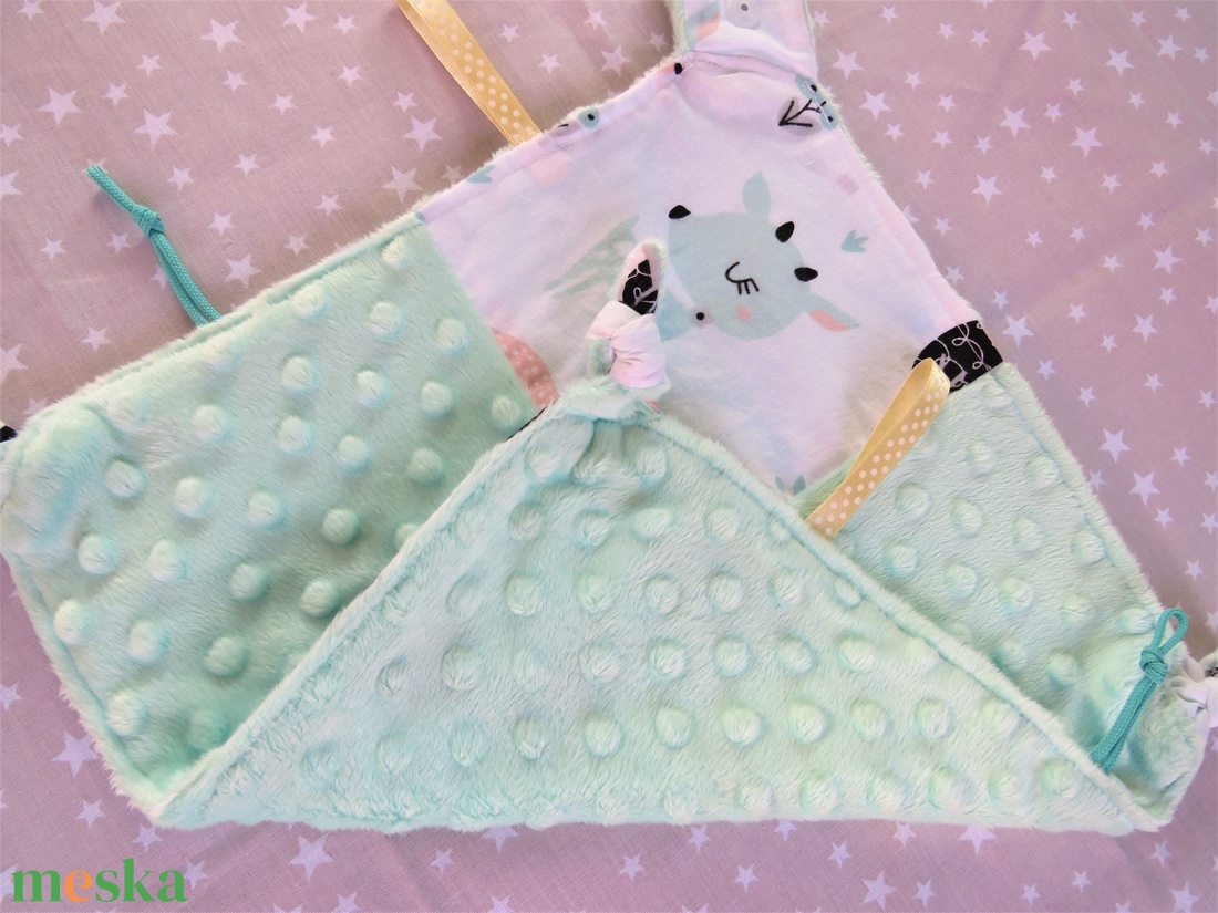 Játszókendő - Őzike mintás, menta színű minkyvel - játék & sport - 3 éves kor alattiaknak - alvóka & rongyi - Meska.hu