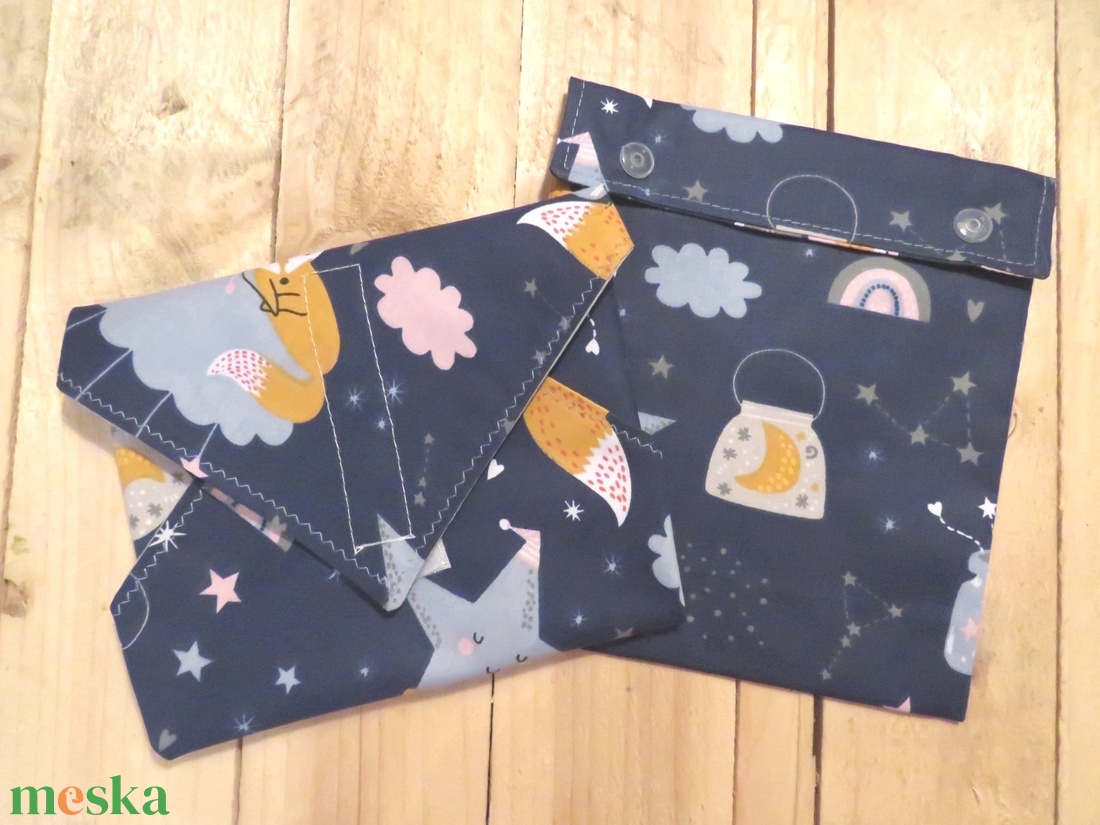 Gyermek szendvics csomagoló garnitúra színes vízhatlan belsővel - Jó éjt kis rókás - Akció! - táska & tok - uzsonna- & ebéd tartó - szendvics csomagoló - Meska.hu