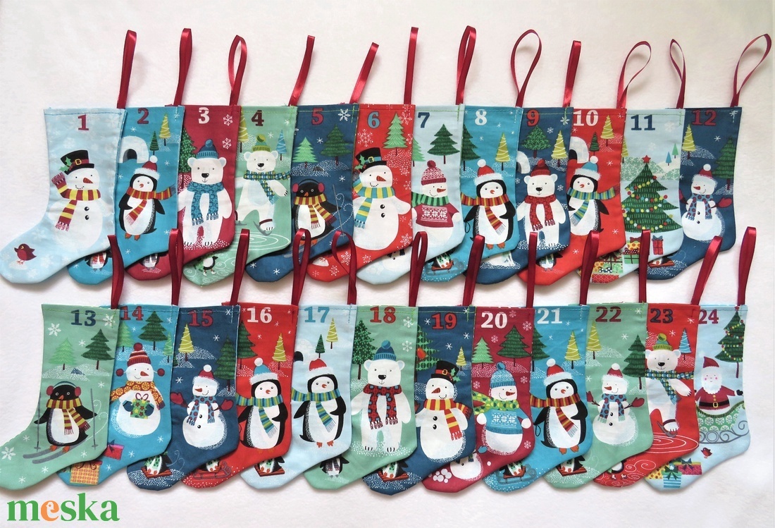 Adventi kalendárium textil zoknikkal - karácsonyi szalaggal - karácsony - adventi díszek - adventi naptár - Meska.hu Adventi kalendárium textil zoknikkal - karácsonyi szalaggal - karácsony - adventi díszek - adventi naptár - Meska.hu