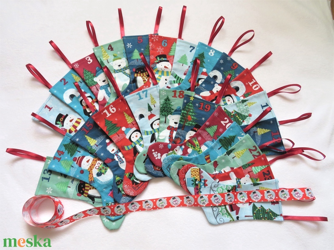 Adventi kalendárium textil zoknikkal - karácsonyi szalaggal - karácsony - adventi díszek - adventi naptár - Meska.hu Adventi kalendárium textil zoknikkal - karácsonyi szalaggal - karácsony - adventi díszek - adventi naptár - Meska.hu