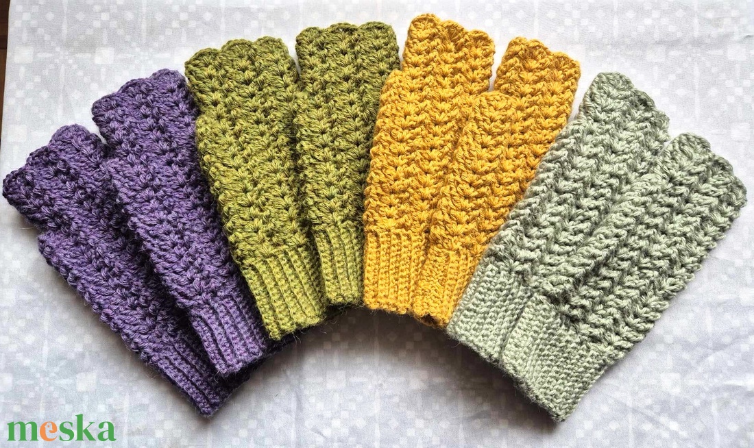 Női horgolt kézmelegítő kesztyű - ruha & divat - sál, sapka, kendő - kesztyű - Meska.hu