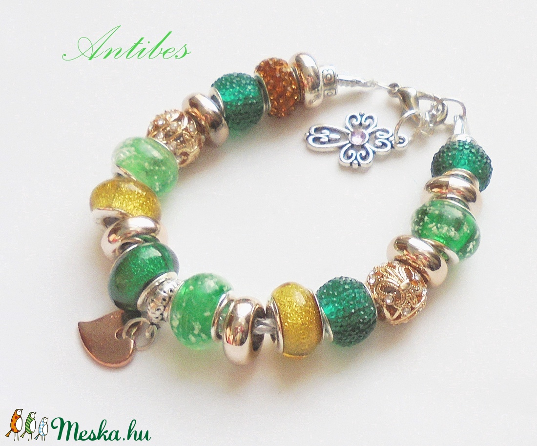 Zöld-arany - karkötő pandora stílusban - ékszer - karkötő - charm karkötő - Meska.hu Zöld-arany - karkötő pandora stílusban - ékszer - karkötő - charm karkötő - Meska.hu