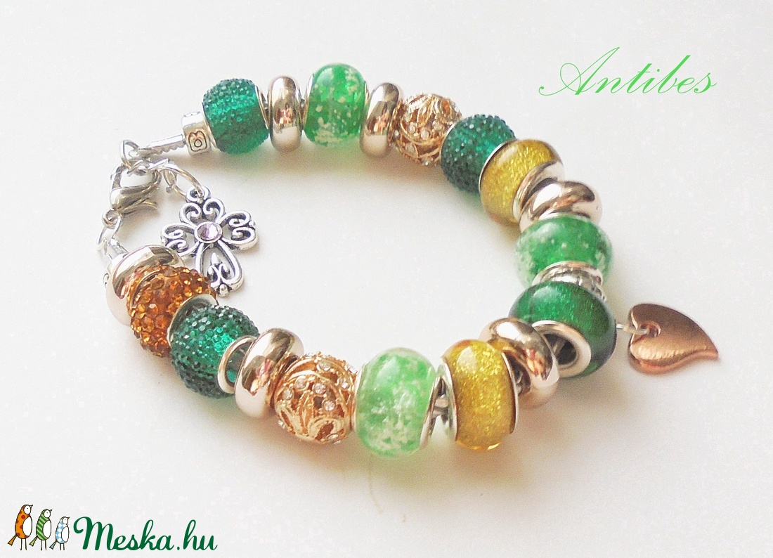 Zöld-arany - karkötő pandora stílusban - ékszer - karkötő - charm karkötő - Meska.hu Zöld-arany - karkötő pandora stílusban - ékszer - karkötő - charm karkötő - Meska.hu