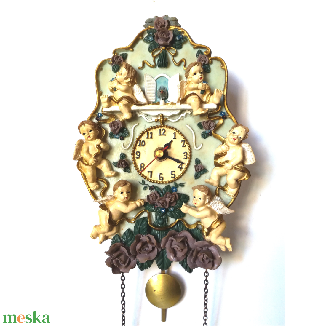 Vintage stílusú angyalkás puttós zenélő óra - otthon & életmód - dekoráció - fali és függő dekoráció - falióra & óra - Meska.hu