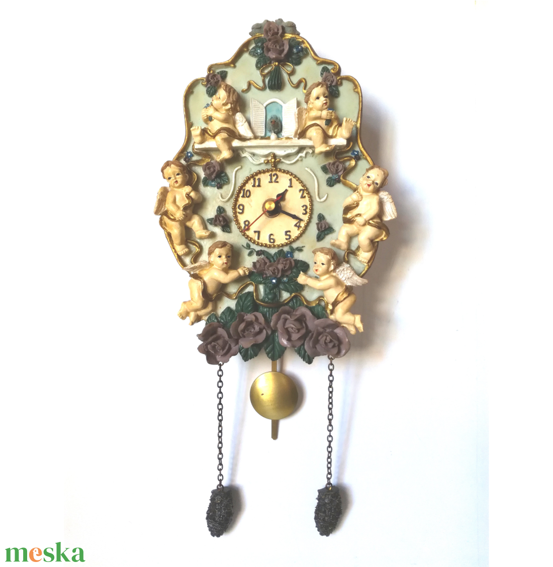 Vintage stílusú angyalkás puttós zenélő óra - otthon & életmód - dekoráció - fali és függő dekoráció - falióra & óra - Meska.hu