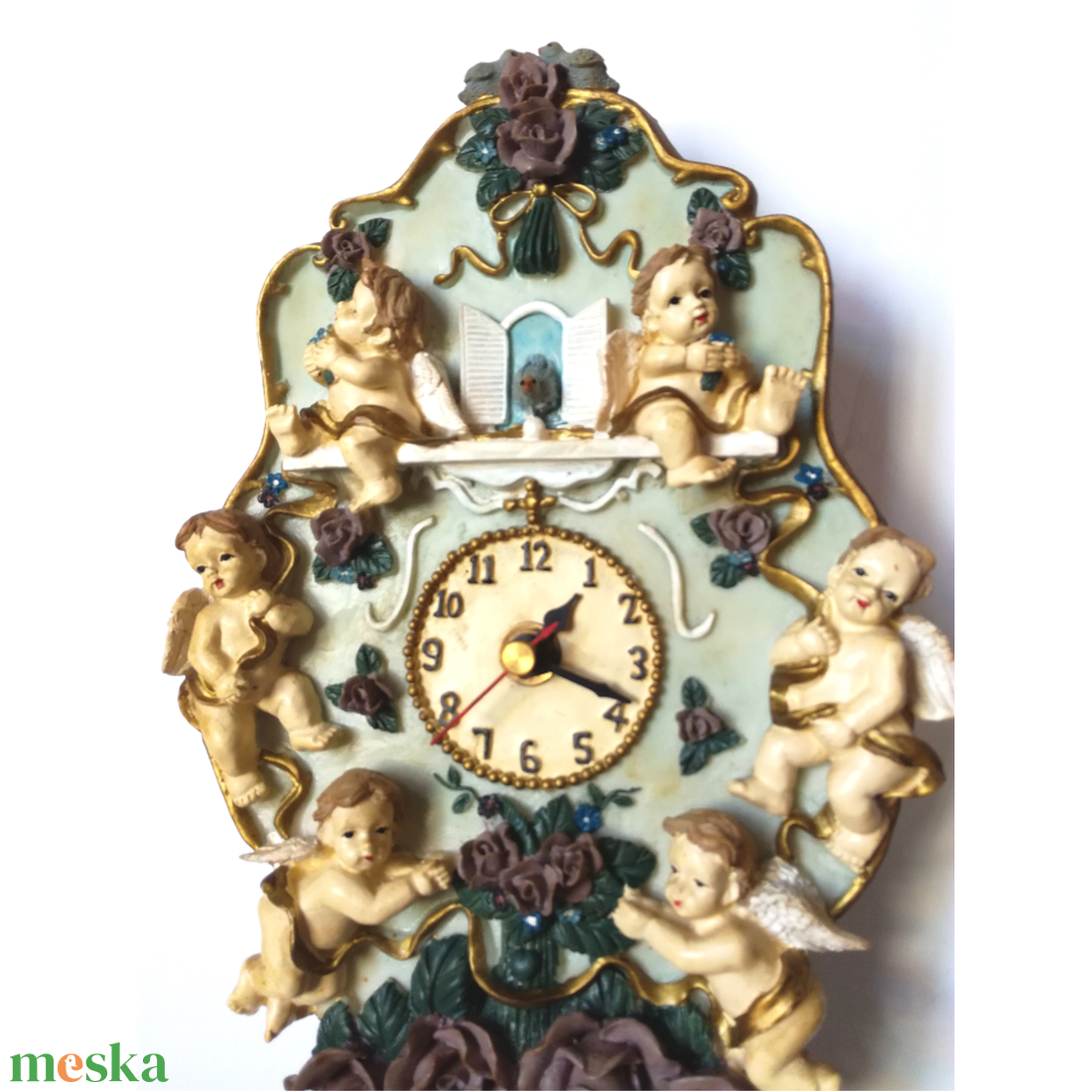 Vintage stílusú angyalkás puttós zenélő óra - otthon & életmód - dekoráció - fali és függő dekoráció - falióra & óra - Meska.hu