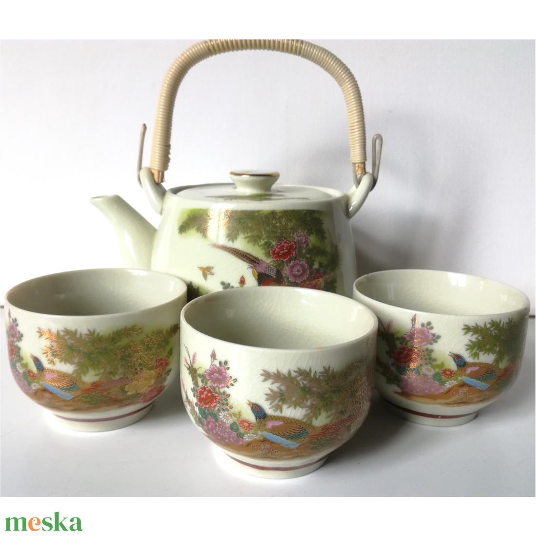 Aranyozott festett Japán teáskészlet - otthon & életmód - konyhafelszerelés, tálalás - tálalás - teás- és kávés pohár, készlet - Meska.hu