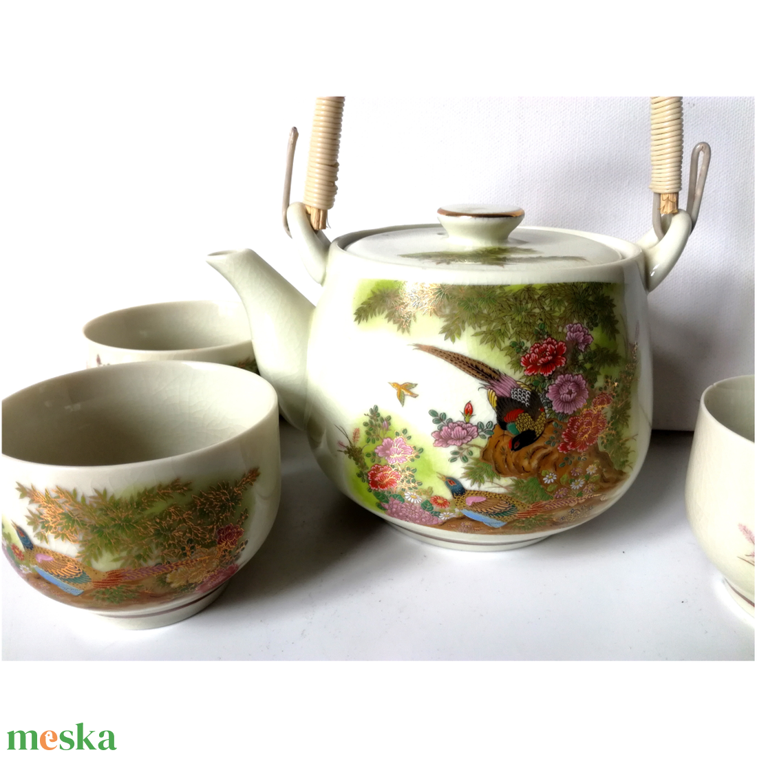 Aranyozott festett Japán teáskészlet - otthon & életmód - konyhafelszerelés, tálalás - tálalás - teás- és kávés pohár, készlet - Meska.hu