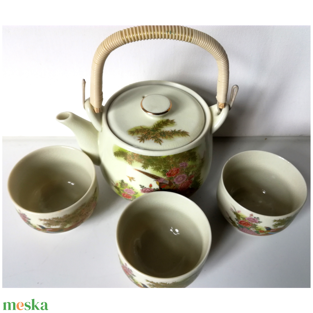 Aranyozott festett Japán teáskészlet - otthon & életmód - konyhafelszerelés, tálalás - tálalás - teás- és kávés pohár, készlet - Meska.hu