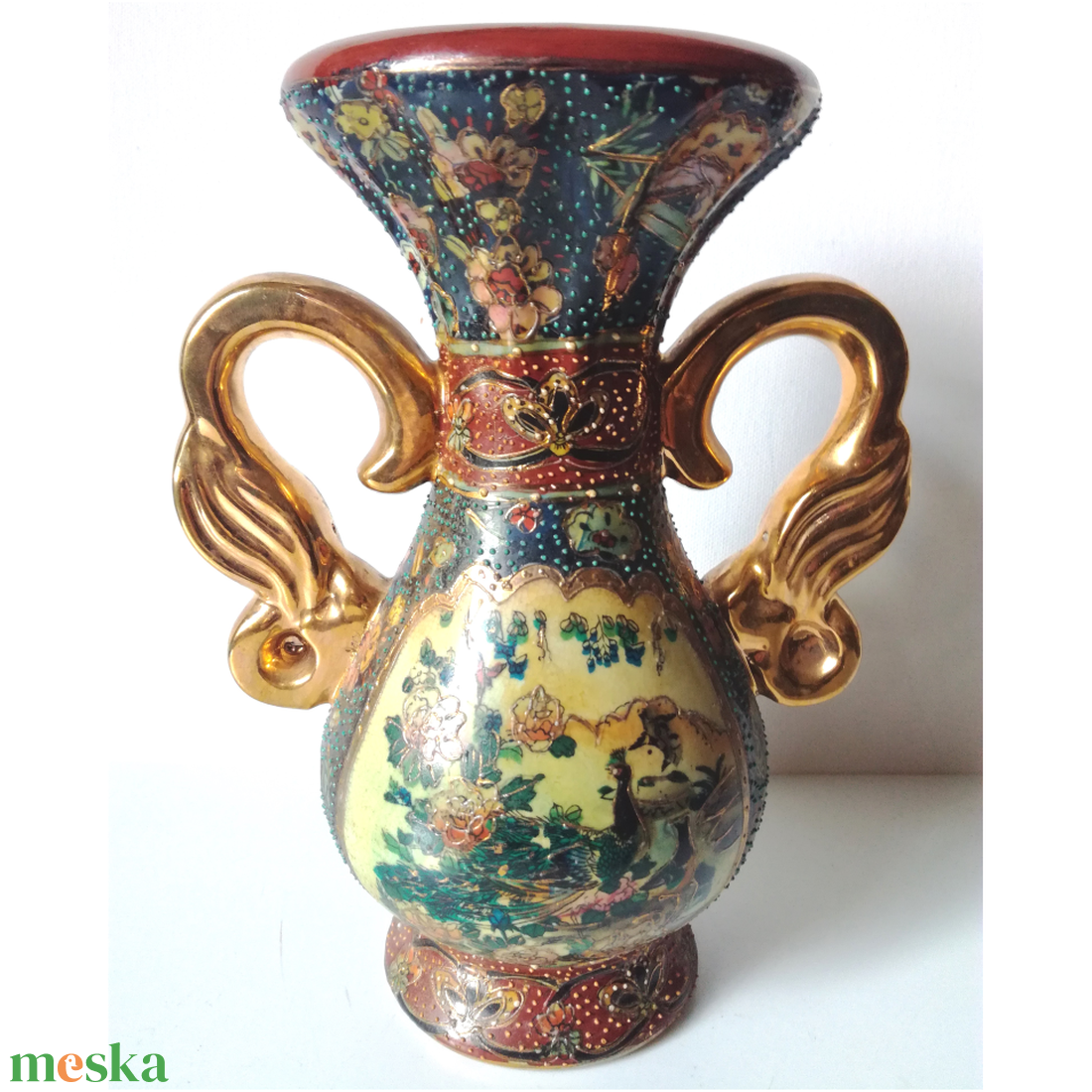 Vintage kézzel festett kínai Satsuma porcelán váza - otthon & életmód - dekoráció - virágdísz és tartó - váza - Meska.hu