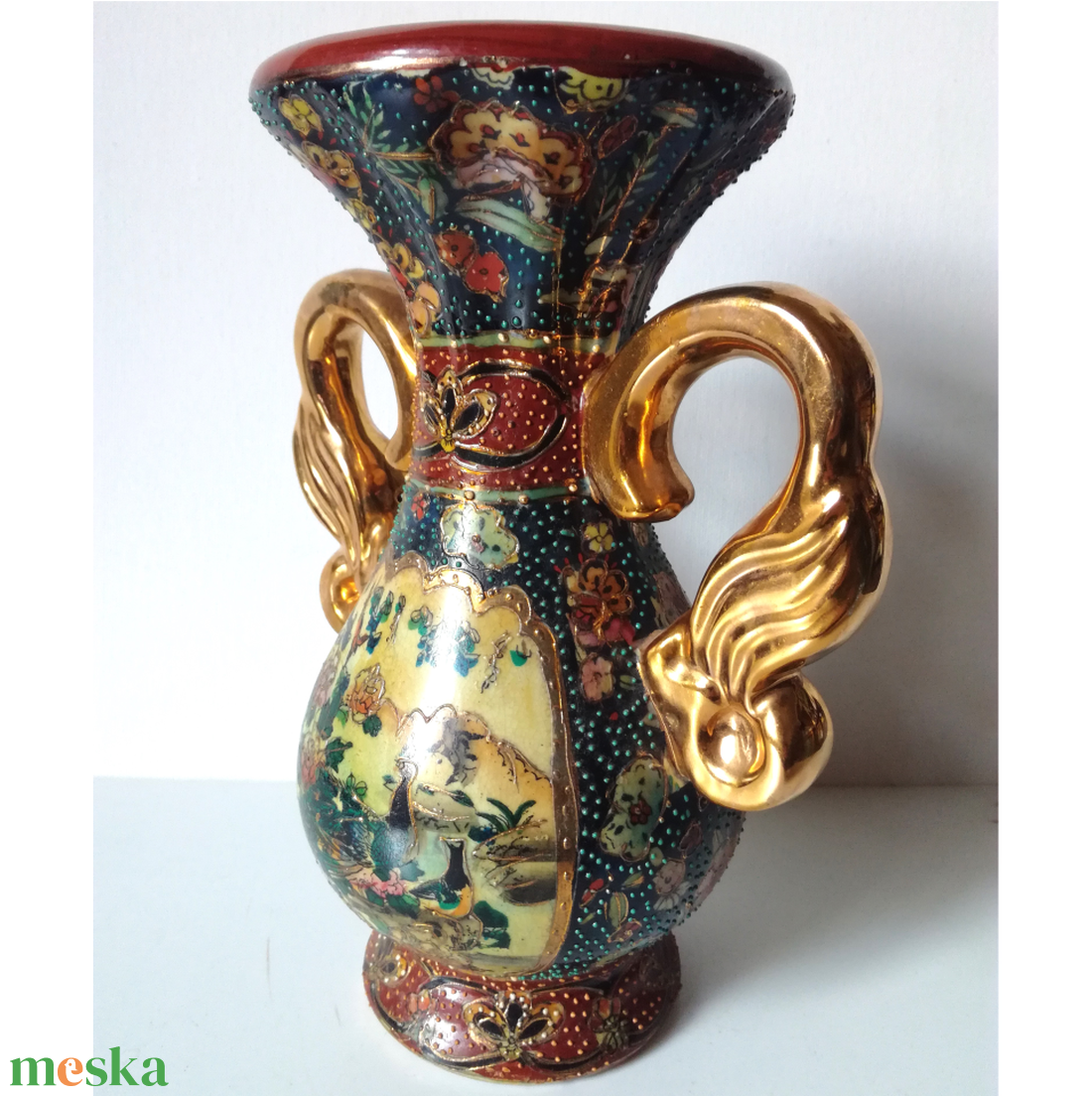 Vintage kézzel festett kínai Satsuma porcelán váza - otthon & életmód - dekoráció - virágdísz és tartó - váza - Meska.hu