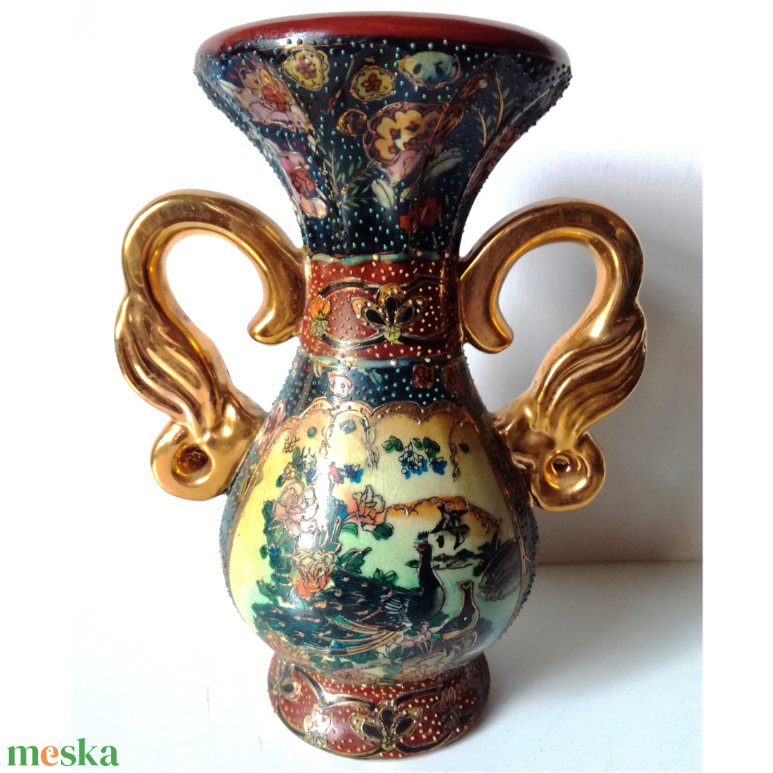 Vintage kézzel festett kínai Satsuma porcelán váza - otthon & életmód - dekoráció - virágdísz és tartó - váza - Meska.hu