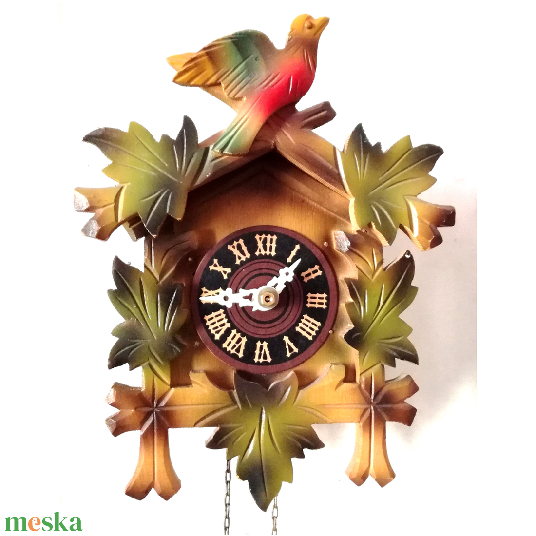 Gyönyörű faragott festett Schwarzwaldi néma kakukkos óra - otthon & életmód - dekoráció - fali és függő dekoráció - falióra & óra - Meska.hu