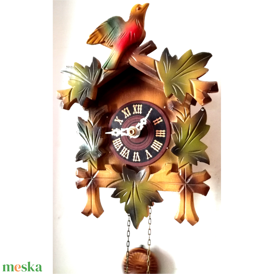 Gyönyörű faragott festett Schwarzwaldi néma kakukkos óra - otthon & életmód - dekoráció - fali és függő dekoráció - falióra & óra - Meska.hu
