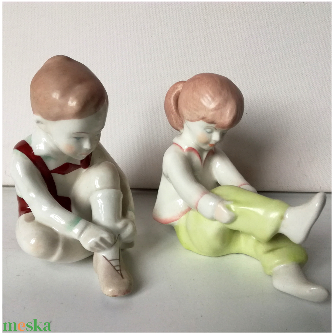 Antik cipőfűző kislány és kisfiú, porcelán nippek - otthon & életmód - dekoráció - dísztárgy - Meska.hu