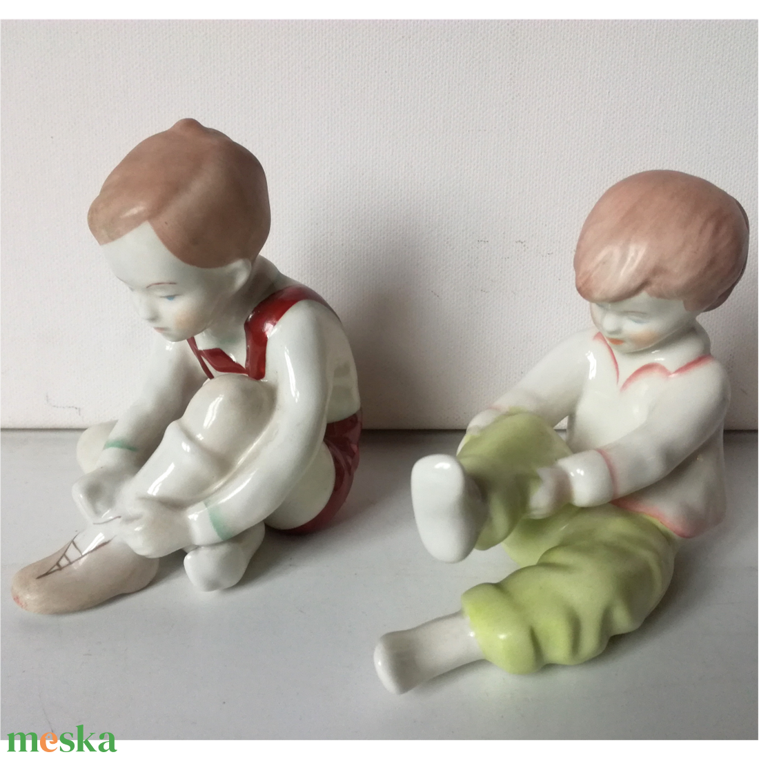 Antik cipőfűző kislány és kisfiú, porcelán nippek - otthon & életmód - dekoráció - dísztárgy - Meska.hu