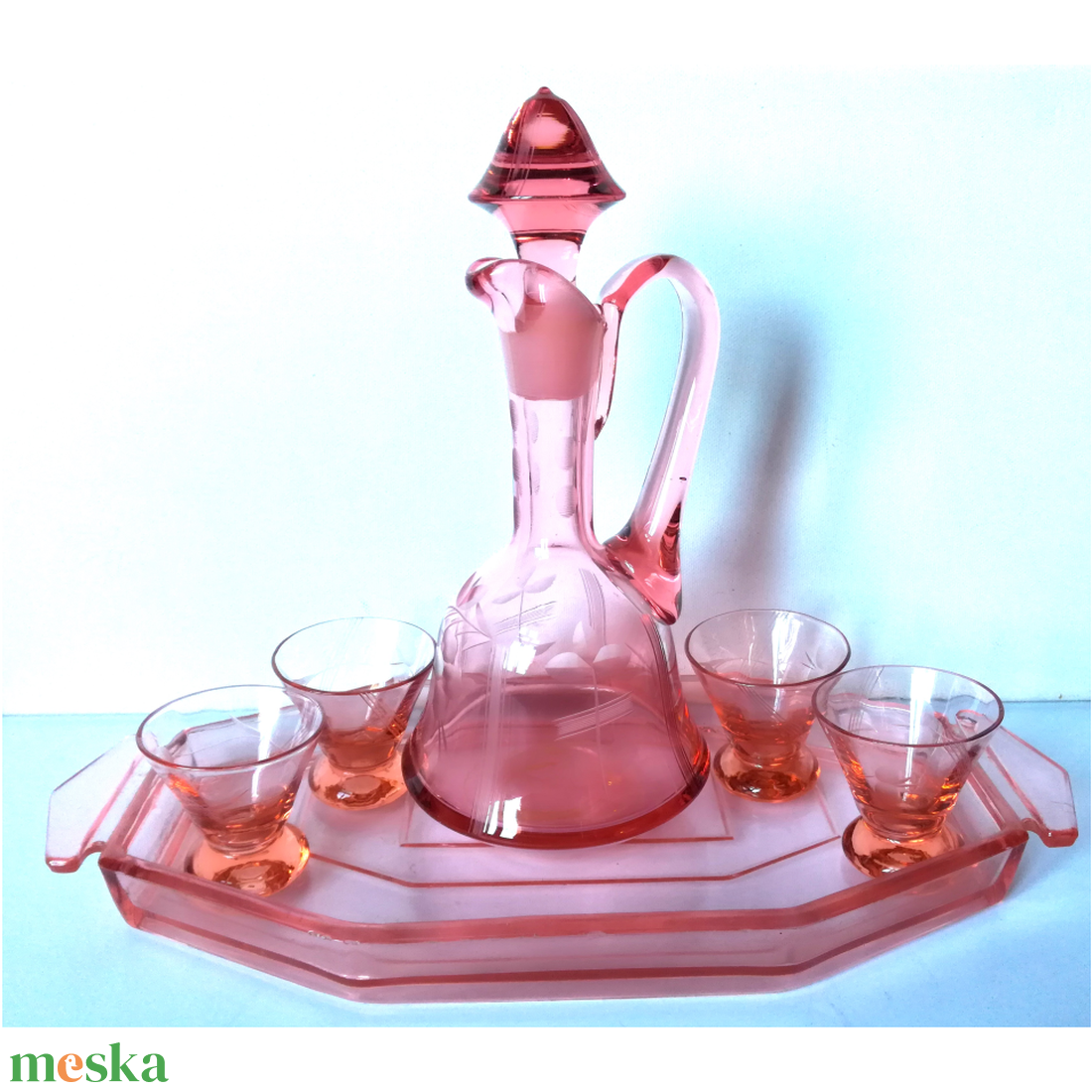 Kézzel készült antik pink színű likőrös készlet - otthon & lakás - konyhafelszerelés, tálalás - tálalás - pálinkás poharak, szettek - Meska.hu