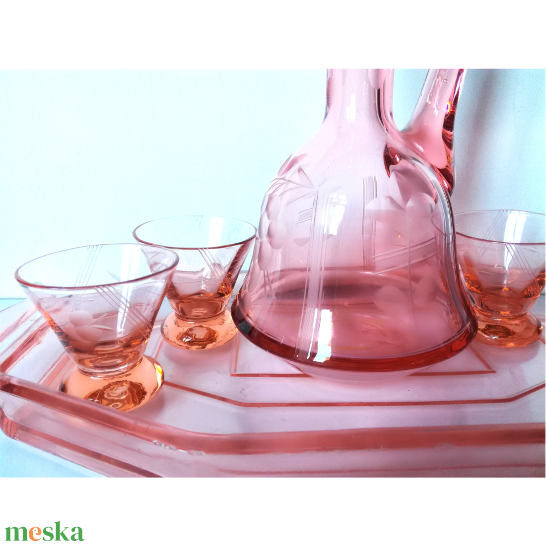 Kézzel készült antik pink színű likőrös készlet - otthon & lakás - konyhafelszerelés, tálalás - tálalás - pálinkás poharak, szettek - Meska.hu