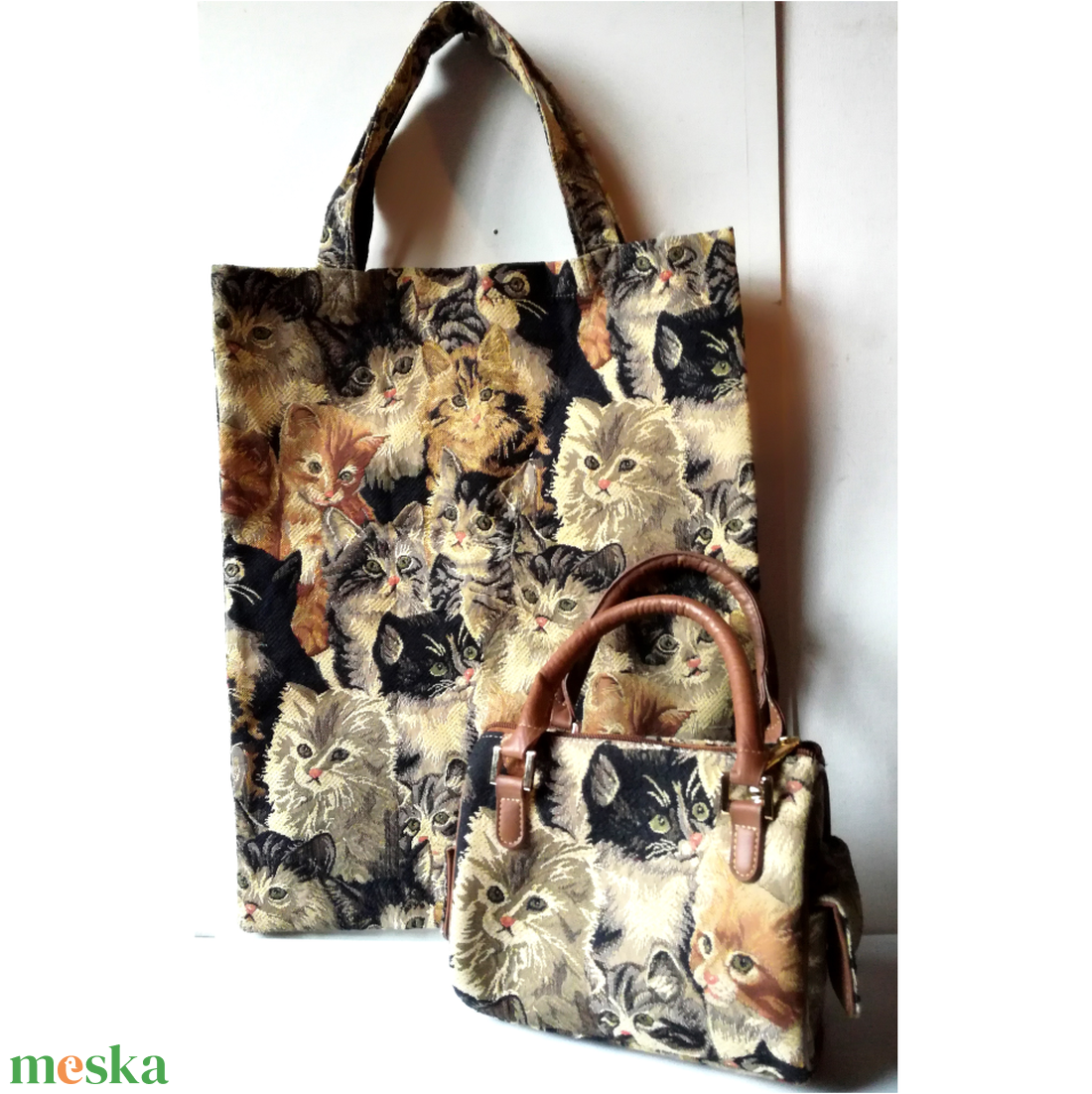 Cicás mintákkal készült kézitáska, retikül és táska szett - táska & tok - táska szett - Meska.hu